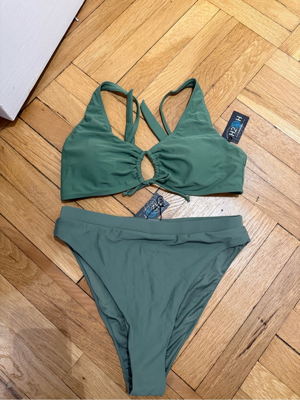 Olive Green Tie-Front Bikini Set